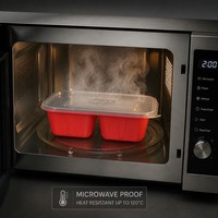 Boîte alimentaire hermétique à 2 compartiments sans BPA, recyclable et compatible micro-ondes, avec couvercle, en plastique rouge, pour repas scolaires et pique-niques