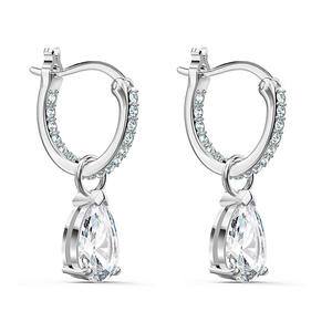 Orecchini a Cerchio in Argento 925 Bianco Champagne con Pendente a Goccia di Cristallo Placcato in Rodio Gioielli Classici da Donna per Uso Quotidiano - Product Image 1