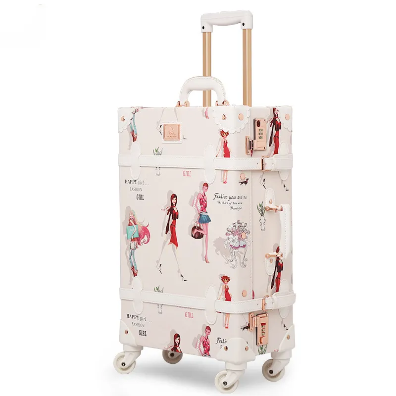 Ensemble de valises Vintage en cuir Pu, nouveau Style, coffre à roulettes, sac à roulettes, valise rétro pour filles