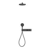 Juego de ducha oculta de siete modos termostático dual Pausa de chorro de masaje de lluvia suave para hoteles Villas Latón Cobre Cepillado Cerámica