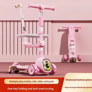 3 1 niños montar-en Scooter <span class=keywords><strong>plegable</strong></span> triciclo pedales ajustables para niños de 1 a 6 años niñas plástico al aire libre Kick Scooter Sensor inteligente - Product Image 6