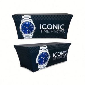 Custom Dye Sublimation Printed Logo Trade Show Tablecloth <b>Waterproof</b> Spandex Fitted Stretch <b>Table</b> <b>Cover</b> 6ft Advertising Event - Product Image 1
