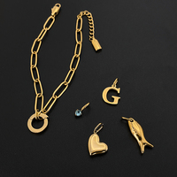 Bracelet chaîne trombone en acier inoxydable plaqué or 14K pour femme, avec breloques lettre G, cœur, poisson et zircon bleu, bijoux Emanco