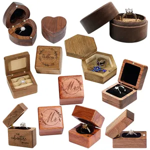 Personalizado várias formas Sólida jóias Caixa do Anel de Madeira, slot duplo De Madeira De Casamento Anel de caixa de embalagem