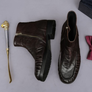 Nuevos Botines de Piel de Caballo con Pliegues Estilo Británico para <span class=keywords><strong>Hombre</strong></span>; <span class=keywords><strong>Botas</strong></span> de Trabajo Casuales de Cuero Suave, Versátiles, de Cuero Genuino - Product Image 3