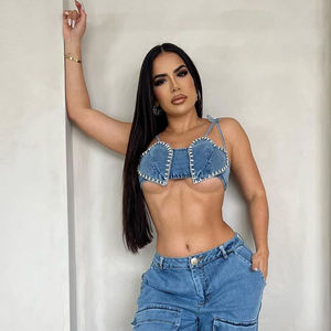 Tops sexy pour femmes, en denim, sans manches, à bretelles spaghetti, style <span class=keywords><strong>tube</strong></span>, mignons et matures - Product Image 4