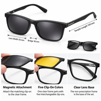 Lunettes de soleil magnétiques 5 en 1 à clipser, monture carrée transparente, verres polarisés TAC, protection UV400, pour la conduite et les activités de plein air