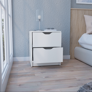 Basilea 2 <b>Drawer</b> Nightstand White <b>Storage</b> Side Table <b>Pull</b> <b>Out</b> System - Product Image 4