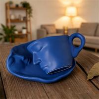Tasses à café en céramique au design artistique de luxe léger avec plateau, 90 ml et 250 ml, en grès, pour couples et amis – Idéal comme cadeau
