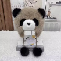 Lindo Gorro de Invierno con Orejeras de Panda, Gorro Ushanka Cálido y Suave de Piel Sintética para Mujeres y Niños, Ideal para Ciclismo al Aire Libre