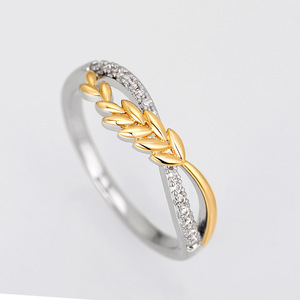 Anelli di Coppia Bicolore a Forma di Spiga di Grano, Eleganti Gioielli di Moda per Matrimonio - Product Image 5