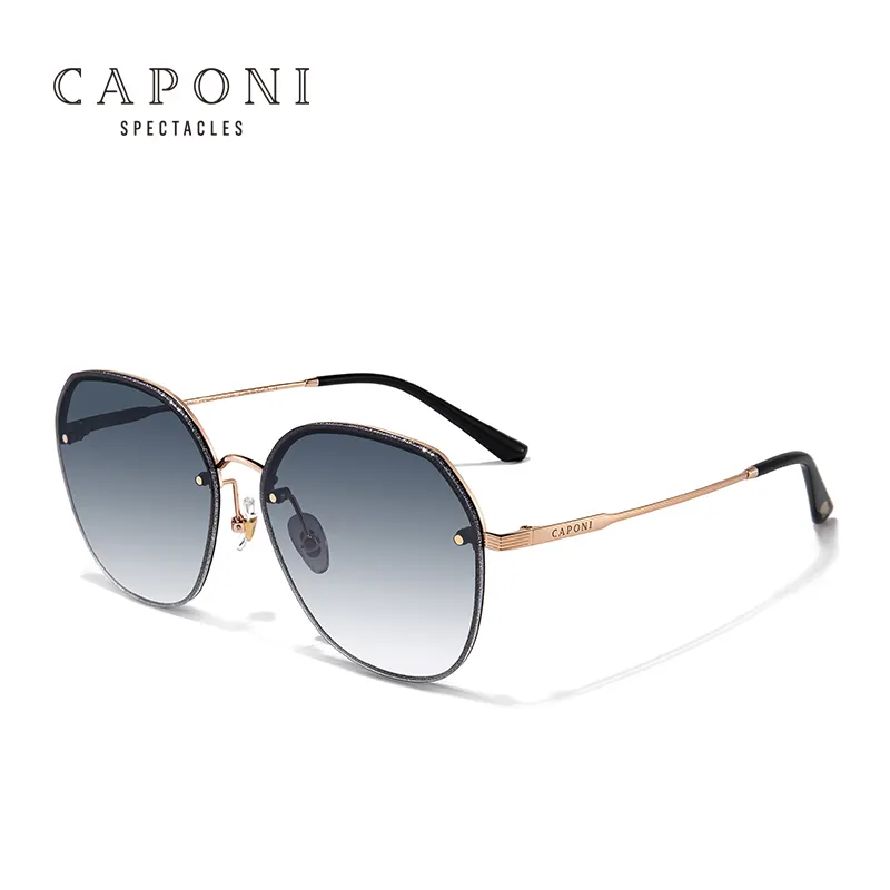 Caponi 2024 Mode Klassieke Dame Vintage Metalen Frame Nylon Gradiënt Lens Ronde Polygonen Randloze Tinten Vrouwen Zonnebril 8261