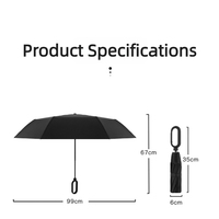 Parapluie pliant coupe-vent avec poignée mousqueton, logo personnalisé OEM, double nervure, revêtement UV noir, pour homme, promotion de marque, cadeau d'affaires