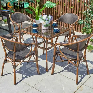 Moderno 5 piezas de aluminio Bistro Cafe Comedor Juegos Patio Muebles de exterior Mesa y sillas Juegos de jardín
