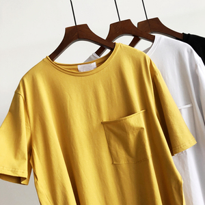 <span class=keywords><strong>Camiseta</strong></span> de Verano para <span class=keywords><strong>Mujer</strong></span>, Diseño Nuevo, Venta al <span class=keywords><strong>Por</strong></span> Mayor, Casual, Ecológica, con Bolsillo, 100% Algodón de Calidad, Cuello Redondo, Abertura Lateral, a la Moda - Product Image 4