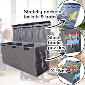 Caja de almacenamiento de material de 3 rejillas de alta calidad con diseño creativo, caja de almacenamiento de <span class=keywords><strong>juguetes</strong></span> rectangular duradera con tapa estampada en rejilla - Product Image 3