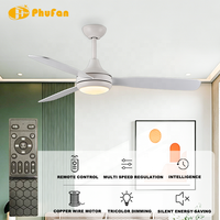 Ventilateur de plafond à 3 pales en contreplaqué avec lumière LED dimmable, moteur DC stable, minuterie, télécommande et vent réversible pour la décoration quotidienne de la maison