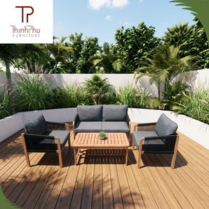 Ensemble de canapés contemporains en bois d'acacia (4 pièces) pliables, écologiques, pour extérieur, jardin, villa, hôtel, avec structure en bois de teck, vente en gros - Product Image 3