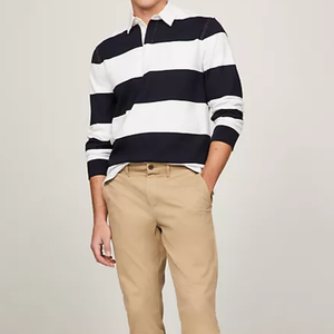 Camicia da <span class=keywords><strong>uomo</strong></span> personalizzata da Rugby con stampa Logo moda colore a contrasto 100% in cotone lavorato a maglia a righe bianche nere <span class=keywords><strong>manica</strong></span> <span class=keywords><strong>lunga</strong></span> per <span class=keywords><strong>Polo</strong></span> - Product Image 3