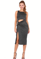 Vennystyle Meilleures ventes Robe de danse Tango gris pailleté sans manches avec découpes, détail torsadé, fente haute, en Spandex extensible pour femmes adultes