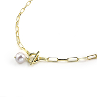 Collier en laiton tendance pour femmes de luxe avec imitation de perles et fermoir OT, chaîne à maillons multi-plaquée pour les fêtes