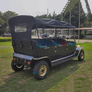 Voiture électrique vintage, chariot de tourisme classique, finition noire et or, 4 places, design à toit ouvert - Product Image 5