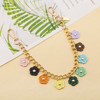 En gros, Pendentif de sac en chaîne métallique avec breloque fleur colorée, maillon doré, accessoire de sac à main, sangle décorative, bijou porte-clés