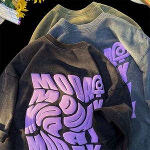 Camiseta OEM personalizada con estampado 3D en relieve, estilo vintage con lavado ácido, desgastada, oversize, con hombros caídos, informal de verano, corte holgado para hombre - Product Image 1