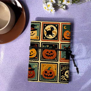 Cahier de notes A6 de style vintage fait à la main 160 pages cadeau réfléchi pour les notes de réunion annuelle citrouilles chat chien crâne <span class=keywords><strong>chapeau</strong></span> de <span class=keywords><strong>sorcière</strong></span> motif - Product Image 3