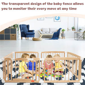 حظيرة لعب للأطفال من الخشب الطبيعي قابلة للطي مع لوحة تعليمية - Product Image 3