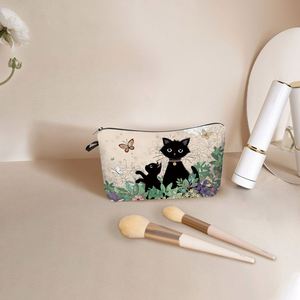 Cartoon Black Cat Custom Printed Cosmetic <b>Bag</b> for Women Waterproof Leather PU Pencil <b>Bags</b> Polyester <b>Document</b> Storage Pouch - Product Image 3