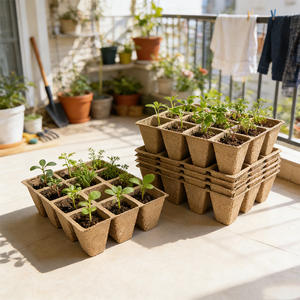 Macetas de Pulpa Certificadas FSC de 6cm y 8cm, Cuadradas y Redondas, Bandejas Sostenibles de 2x5 con 10 Celdas para Jardineros de Alemania - Product Image 6