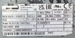 Plc MCA19S35-RS0F2 U 13430581 132kW 3510rpm Servomotor bremse 2 - Product Image 3