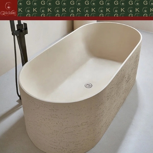 Baignoire en travertin de luxe moderne GOLDKING, extérieur texturé, intérieur lisse, baignoire en pierre personnalisée polie OEM - Product Image 5