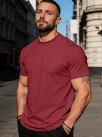 Kaos Pria Musim Panas Warna Solid Kerah Bulat Katun Murni Kasual Sporty Hug-Fit Rajutan 200g Lengan Pendek Desain Polos Elastisitas Tinggi
