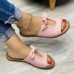 Large Size Women's <b>Shoes</b> New Summer <b>Bow</b> Hollow Women's Sandals Slippers European and American <b>Bow</b> Women - Product Image 5