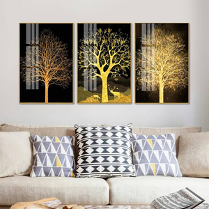 Impressions d'art abstrait pour hôtel, peinture murale <span class=keywords><strong>en</strong></span> porcelaine cristalline 3D avec <span class=keywords><strong>arbre</strong></span> doré - Product Image 2