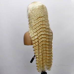 Pelucas de cabello humano doblemente tejido, rubio 613, onda profunda, encaje transparente 13x4, cabello humano indio pre-arrancado sin pegamento para mujeres afroamericanas - Product Image 4