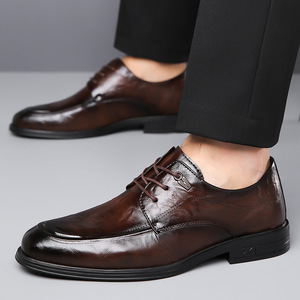 Chaussures habillées en cuir pour hommes, bout pointu, à lacets, noires, formelles, pour le bureau, les affaires, jeunes de 18 à 40 ans - Product Image 4
