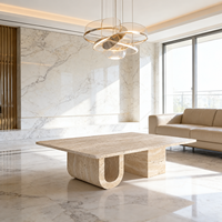 MEUBLES JIAMEIJIA |   Table basse carrée effet travertin avec piétement en U