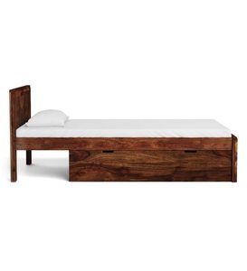 Cama moderna de madera maciza de caoba Advika con cajones, color marrón oscuro, colección de camas de madera. - Product Image 2