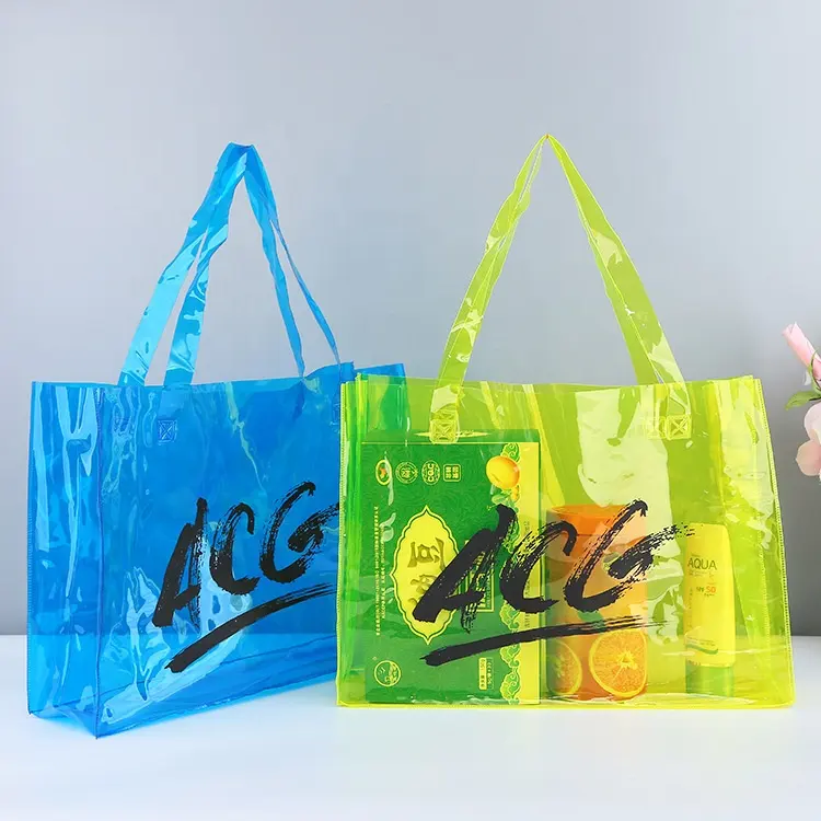 Üretici doğrudan satış şeffaf alışveriş çantası renk moda omuzdan askili çanta PVC şeffaf çanta