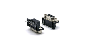 ขั้วต่อ D-SUB 9P แบบตัวเมียสำหรับ PCB แบบงอ: DR-9S แบบตัวเมีย ล็อคแบบง่าม ฉนวนสีดำเคลือบทองบางส่วน 90 องศา - Product Image 5