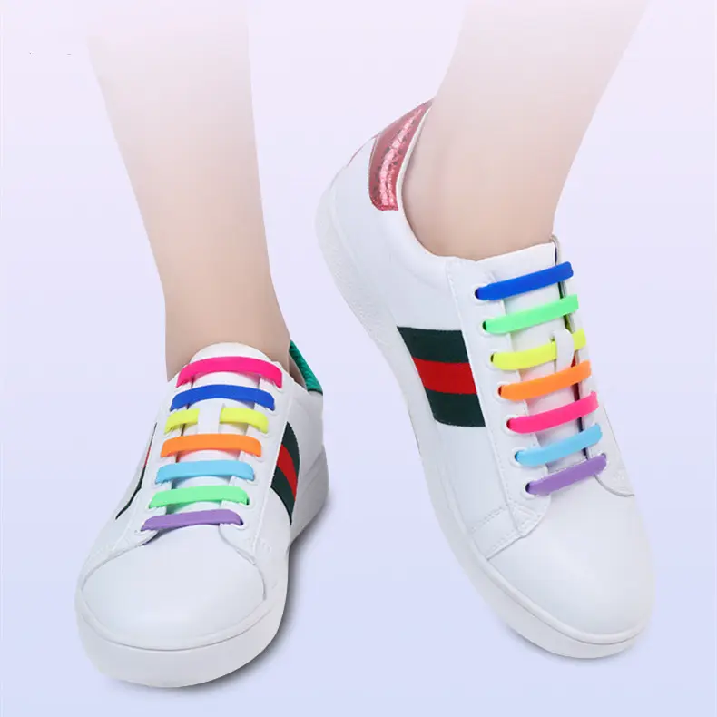 Colorful Lazy Elastic Silicone No Tie Shoelaces For Kids Rubber Upgrade Silicone Shoe laces for Sneakers