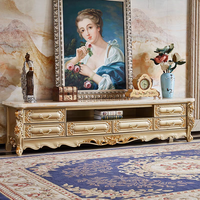 Ensemble de meubles de salon de style européen en bois massif laqué doré, table basse et meuble TV avec rangement, projet clé en main, pour salons luxueux