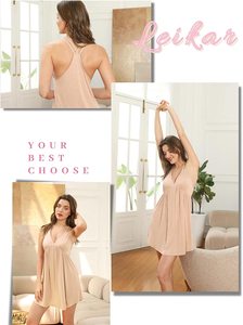 Damen Übergröße Thermo-Schlafbekleidung Bestseller Cami Nachthemd Stretch-Strick Bambus-Baumwolle Pyjamas für den Sommer - Product Image 5