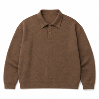 Sweat-shirt polo ample en molleton chiné avec patte de boutonnage à deux boutons, couleur unie, style streetwear, haut à manches longues pour un usage décontracté