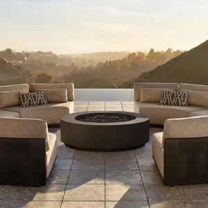 Conjunto de Muebles de Jardín Curvos Modernos Personalizados con Brasero Exterior, Estructura de Cuerda Negra, Cojines Impermeables, Sofá de Conversación para Patio, Villa o Jardín - Product Image 1