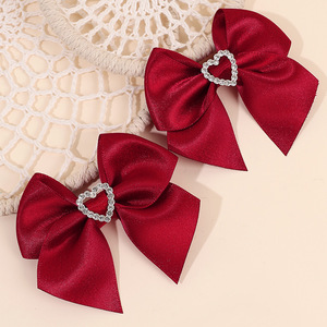 Rhinestone Heart Satin <b>Bow</b> Hair <b>Clips</b> Shiny Ribbon Barrettes For Girls Kids Party Hair Accessories - Product Image 6