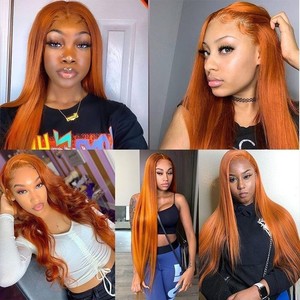 Perruque en cheveux humains Deep Wave 180% 250% 350% orange, perruques en cheveux humains couleur gingembre avec dentelle frontale transparente pour femmes noires - Product Image 5